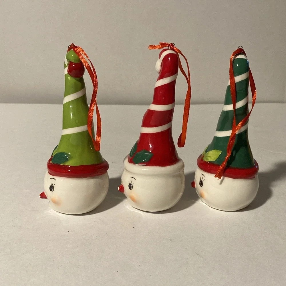 Set of 3 Johanna Parker Christmas  Ceramic Snowmen Ornaments Holiday Snowman